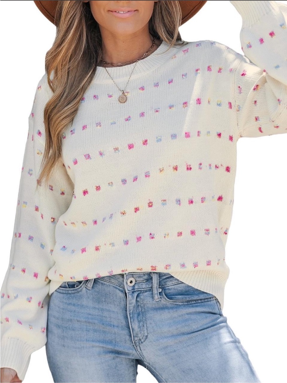 CupShe Knit Crewneck Sweater with Multicolor Detail